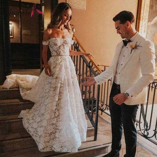 Ivory Lace Wedding Dress Boat Neck Bridal Dress Floor-Length Wedding Gown Court Train Bridal Gown Size Custom Made vestidos