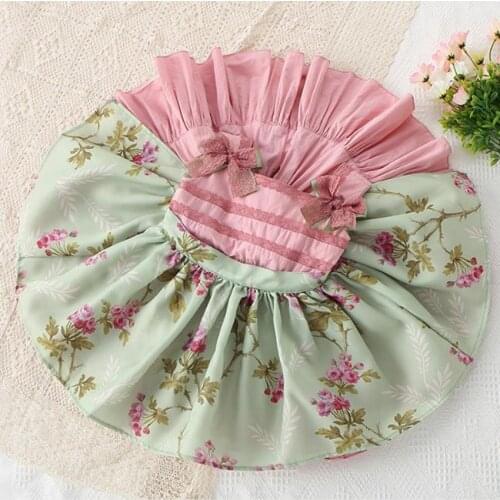 Baby girl summer vintage Spanish French style printed princess dress kids casual bow stap dress