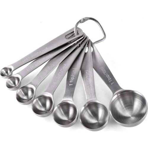Quality Stainless Steel Measuring Spoons Set of 7 Stackable Measure Spoon for Dry and Liquid Ingredients Etched Marked Baking Co