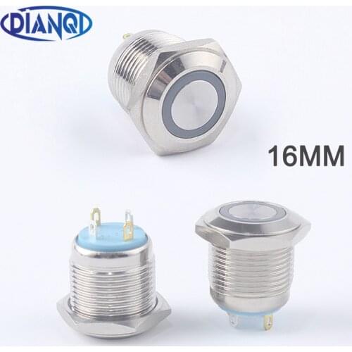 16mm 3V 6V 12V 220V Metal Brass Push Button Switch illumination Ring Momentary reset 1NO Car Press Button Short 4Pins Green Red