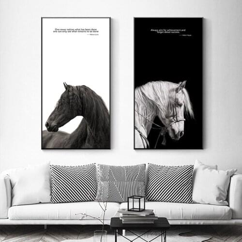 Nordic Minimalist Black n White Horses With Quote Canvas Painting Posters n Print wall Art Picture For Living Room Bedroom Aisle