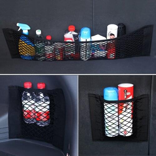 Multifunctional Car Seat Organizer Nylon Elastic Car Trunk Net Trunk Storage Bag Pocket Magic Sticker Car Seat Back Storage