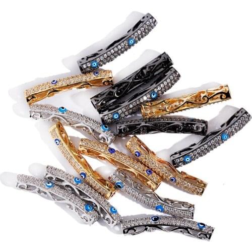 Fashion Long Tube White Zircon Beads For Making Bracelet Classic Blue Evil Eye Beads Charm Accessories