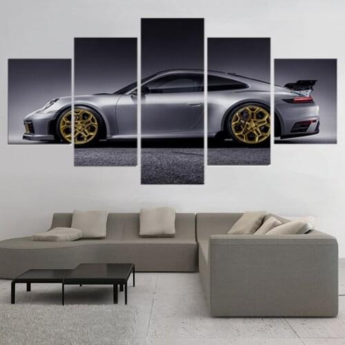 HD Print Modular Black Picture 5 Pieces Porsches 911GT Car Canvas Painting Poster For Living Room Home Decor Wall Art Framework