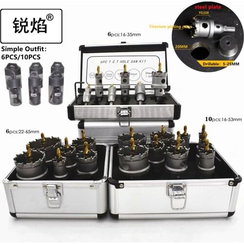Free shipping 6pcs,10pcs/set 16-65mm TCT Hole Saw Drill Bits Set Carbide Tipped Metal Core Drill Bit Hole Saw Cutter With Box