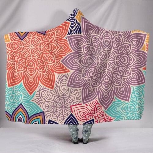 Colorful Floral Mandals 3D Printed Wearable Blanket Adults For Kids Various Types Hooded Blanket Fleece blanket 01