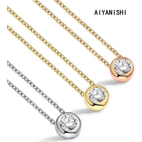 AIYANISHI 925 Sterling Silver Pendant Necklace 0.5ct/1ct Round Bazel Women Engagement Wedding Silver Necklace Party Girl Gifts