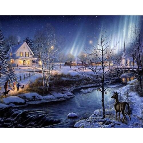 Landscape Winter Lake Snow 11CT Cross-Stitch Embroidery Full Kit Handicraft Knitting Handmade Needlework Mulina Room Decor Sales