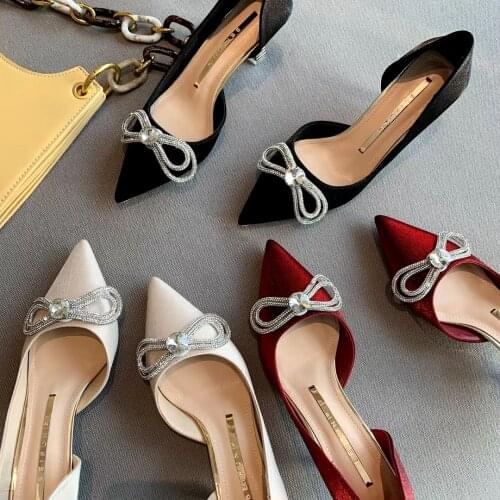 Runway style Glitter Rhinestones Women Pumps Crystal bowknot Satin Summer Lady Shoes Wedding Shoes High heels Party Prom Shoes