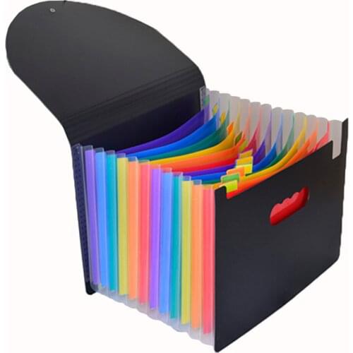 Expanding File Folder 13 Pockets, black Accordion A4 folder Document Bag Office School Supply