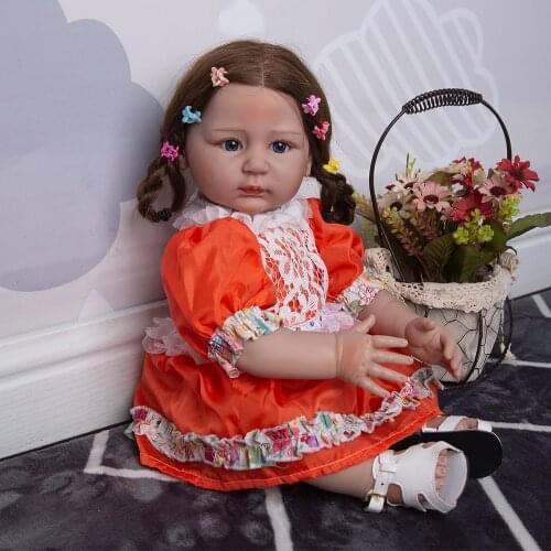 Simulation 22Inch Reborn Baby Doll Soft Silicone Cloth Body Realistic Baby girl toddler Toy Playmate For Kids Birthday Gift
