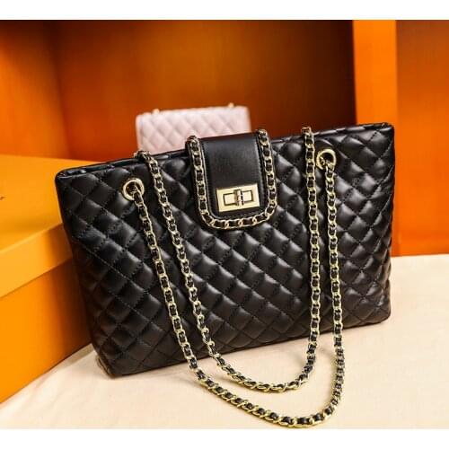 Female Luxury Brand Lattice Quilted Shoulder Bag For Women PU Leather Causal Large Tote Handbag For Daily Designer Shopping