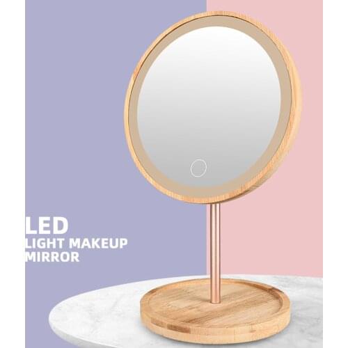 LED Makeup Mirror Lamp USB Charging Ladies Makeup Lamp Wooden Desktop Rechargeable 360 Rotating Adjustable Bright Makeup Mirror
