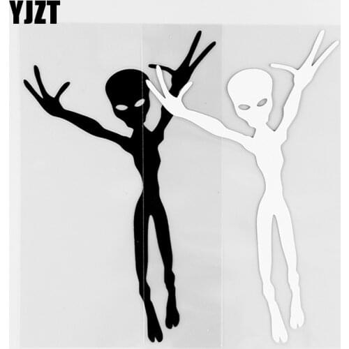 YJZT 9×14.5CM Alien Funny Car Sticker Vinyl Decal UFO Car Window Decor Black / Silver 10A-0571