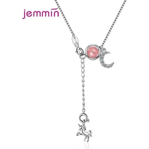 Personality S925 Pure Silver Moonlight Unicorn Fashion Necklaces & Pendants For Women Engagement Party Fine Jewelry Collares