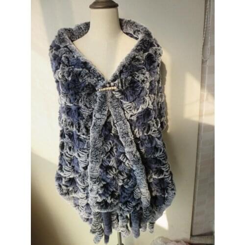 Women Genuine Rex Rabbit Fur Cape Coat Female Knitted Rose Tassel Poncho 7colors/L'190