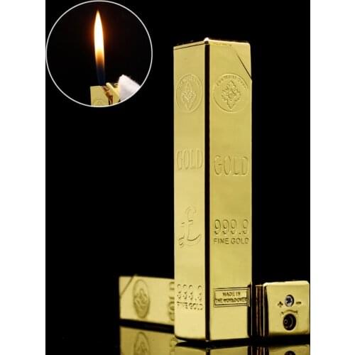 Gold bar model creative strip butane Inflatable gas cigarette lighter open flame personal metal smoking igniter men women gift