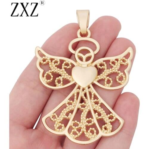 ZXZ 2pcs Matte Gold Tone Large Guardian Angel Charms Pendants for Necklace Jewelry Making Findings 80x54mm