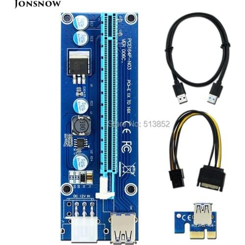 50pcs/lot 006C PCIe PCI-E PCI Riser Express Card 1x to 16x USB 3.0 Data Cable 6Pin IDE Molex Power Supply for BTC Miner Machine