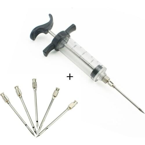 1 PC 30ML Marinade Injector + 5pcs Stainless steel Marinade injector needle Set Meat Marinade Flavour Syring Cooking Injector