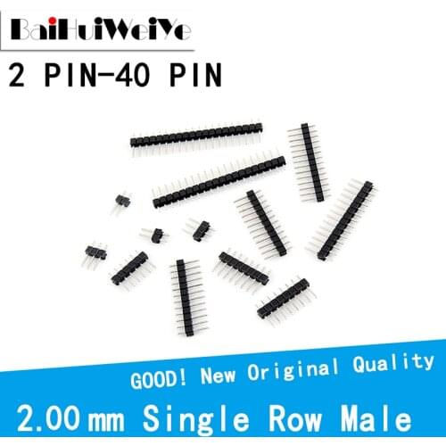 10PCS/LOT 2.00mm Single Row Male 2~40P PCB Socket Board Pin Header Connector Strip Pinheader 2/3/4/6/10/12/14/16/20/40Pin