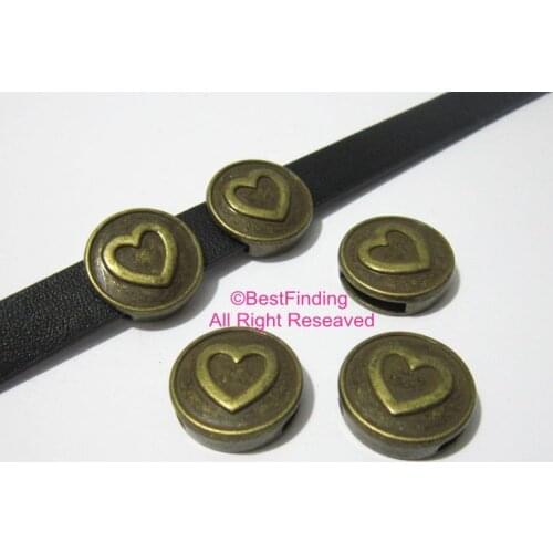 10x2mm Flat heart slider antique bronze Flat leather findings FF13B