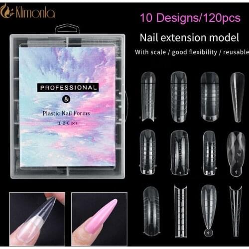 120Pcs/Set French Full Cover Nail Extension Builder Tips Clear Dual Forms Manicure UV Gel Polish Finger Extension Tips for Tools