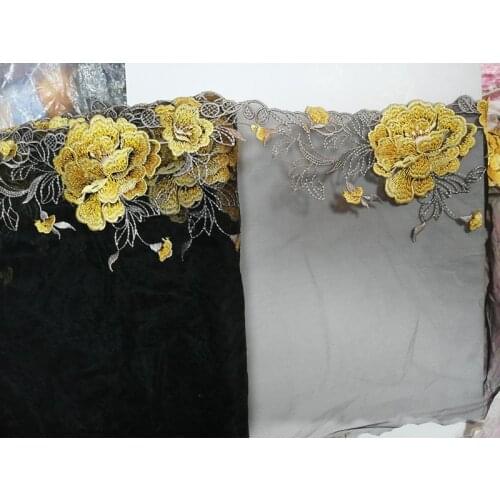 2Yards Black Mesh Tulle Garment Accessories Guipure Flower Embroidery Lace Trim Tulle Trimmings Sewing Appliques DIY Crafts 22cm