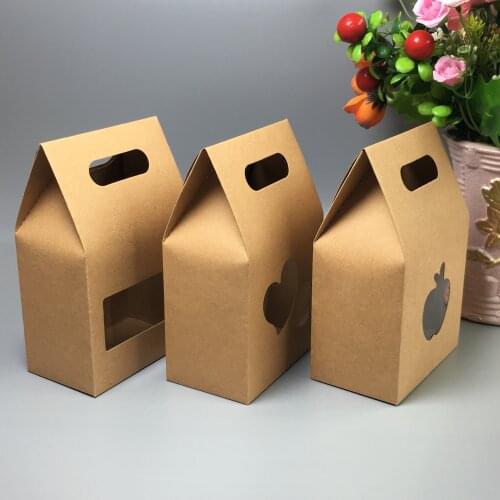 20Pcs Retro Kraft Packaging Paper Pouches Handle Easy Carries Wedding Gift Packaging Bags With Transparent PVC Window