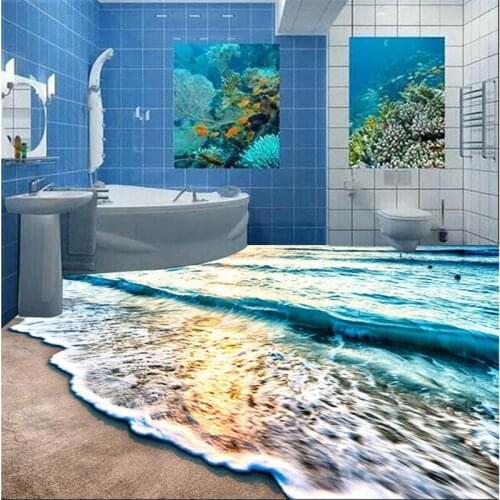 Beibehang 3D floor custom murals beach blue sea ripple non - slip waterproof thickening self - adhesive floor carta da parati
