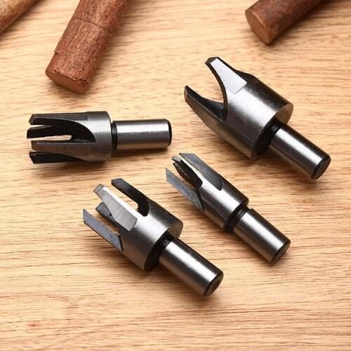 4Pcs High Carbon Steel Round Shank 1/4" 1/2" 3/8" 5/8" Wood Plug Hole Cutter Claw Drill Bit Set Carpentry Woodworking Power Tool