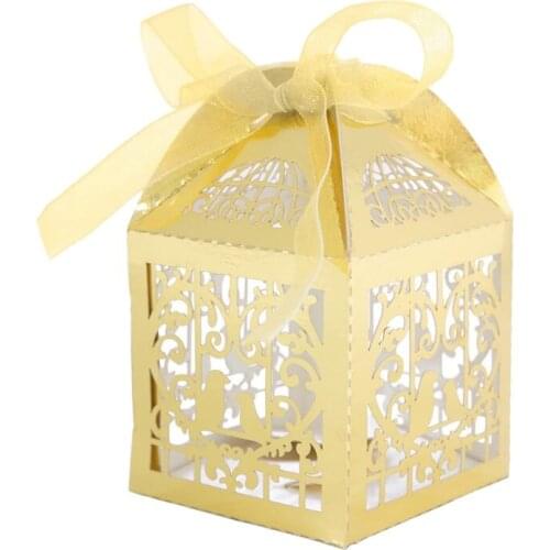 50 Pcs Deluxe Party Wedding Favor Super Gift Cut Pearl Paper Ribbon Candy Boxes Gift Box Classical Bird Style