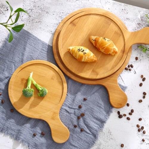 6/8/9/12 Inch Pizza Tray Portable Practical Smooth Handle Design Bamboo Burr-free Dessert Baking Board Plate Dish Baking Dishes