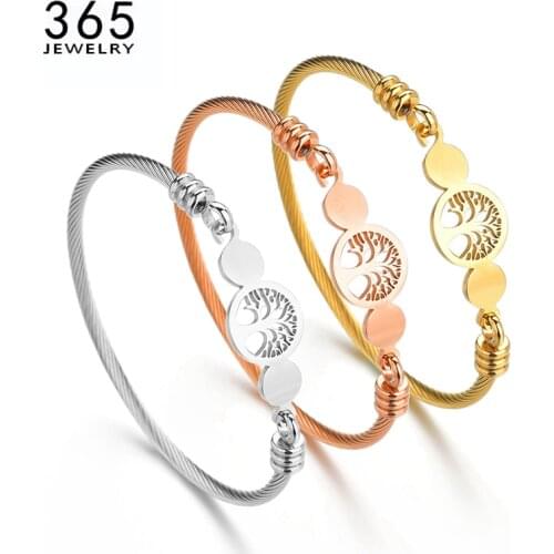 Charm Stainless Steel Hollow Tree of Life Bracelets Women Men Gold Lucky Round Bangle Jewelry Gift Dropshipping
