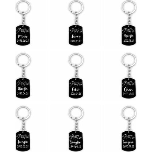 Kpop stray kids keychains Black member signature all metal key ring pendant stray kids kpop supplies wholesale Stainless steel