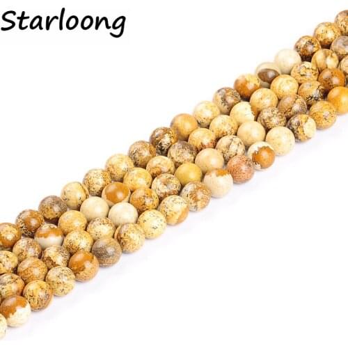 Brown Round Picture stone Beads Natural Stone Beads 4 6 8 10 12mm Strand 15" Diy For Jewelry Making bracelet