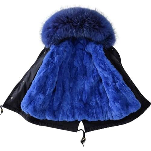 Child girl coat 2021 Winter fashion Real Fur Coat natural raccoon Fur Collar rabbit liner army green Parka christmas clothes