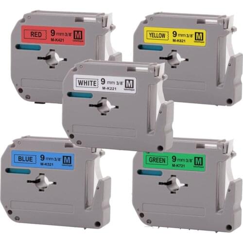 Label World MK label tapes Compatible Brother 9mm*8m laminated strong adhesive label tapes for PT-80 PT-70 5 pack mixed color