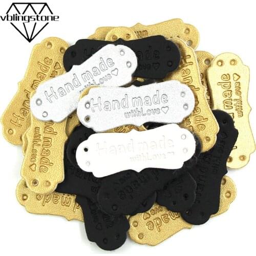 50Pcs 41x16mm Label Gold/Sliver/Black/White Handmade Label Hand Made With Love Sewing Tags For Clothes/Scarf/Shoes DIY Crafts
