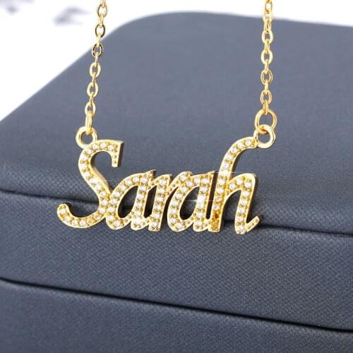 Customized Zirconia Name Necklace Personalized Gold Choker Pendant Crystal Name Necklace Copper Pendant Jewelry Nameplate Gift