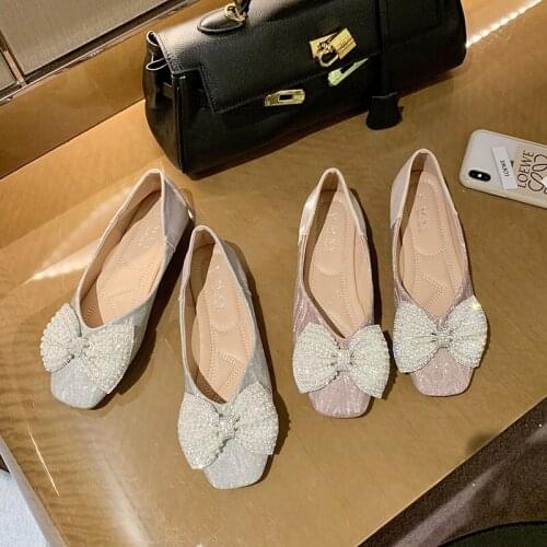 Square-Toe Flat-Bottomed Exquisite Ladies Single Shoes New Summer Leisure Trend Bowknot Set Foot Comfortable Large Size Shoes