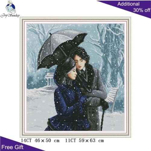 Joy Sunday Couple Needlework RA266 14CT 11CT Counted and Stamped Home Decor Sweet Couple In The Snow Cross Stitch kits