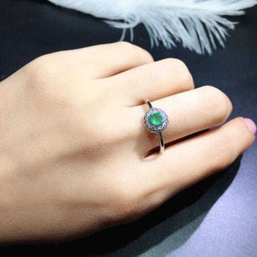 Natural emerald ring Free shipping 925 sterling silver 4.5*4.5mm gemstone Fine jewelry