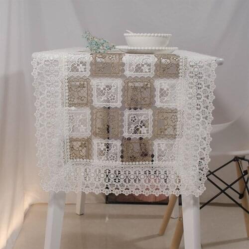 Creative Hollow-Out White Grey Embroidered Plaid Pure Polyester Modern Table Runner For Wedding Party Banquet Home Decoration