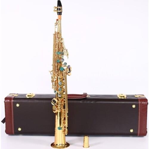 Brass Straight Soprano Sax Saxophone Bb B Flat Woodwind Instrument Abalone Color Shell Key Carve Pattern With Beautiful Case