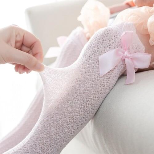Summer Mesh Baby Girl Socks Bowknot Baby Knee High Socks Solid Color Infant Toddler Long Socks baby girl stuff mesh socks