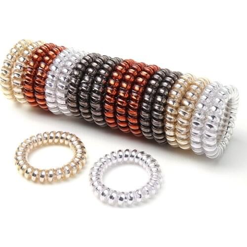 Hot Sale 4PCS/Lot Mixed Color Plastic Telephone Wire Shape Women Headwear Elastic Hair Bands