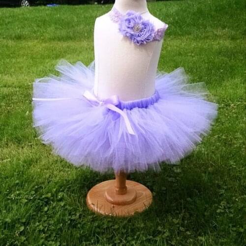 Cute Baby Purple Tutu Skirts Girls Fluffy Ballet Tulle Pettiskirts with Ribbon Bow and Lace Flower Headband Kids Party Tutus