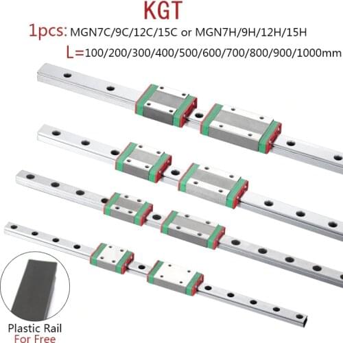 KGT 3D Printer MGN7 MGN12 MGN15 MGN9 L 100 350 400 500 600 800mm miniature linear rail slide 1pcs MGN linear guide MGN carriage