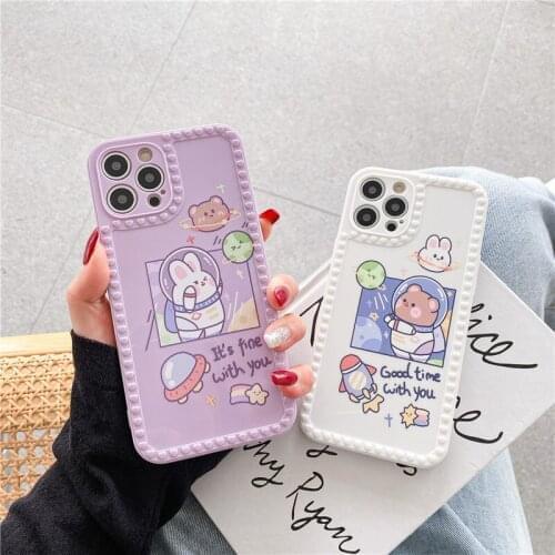 Cartoon Space Bear Soft Case For Samsung Note 10 Lite 20 Ultra S20 Plus A21 A31 A32 A12 A20S A50 A52 A72 A70 A30 J2 J7 Prime